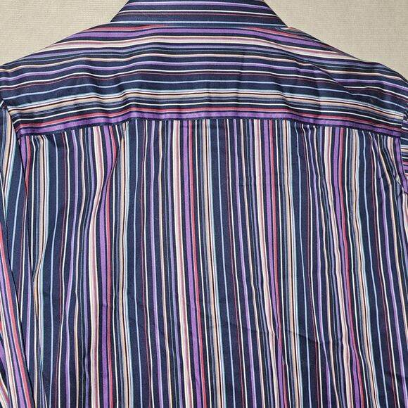 Bugatchi Uomo Purple Striped Dress Shirt Mens XXL Long Sleeve ButtonUp Flip Cuff - Picture 5 of 11